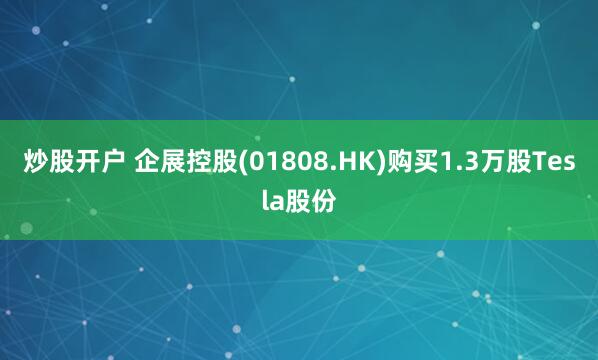 炒股开户 企展控股(01808.HK)购买1.3万股Tesla股份